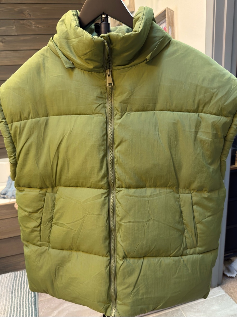 Women’s Olive Oversized Green Puffer Vest Jacket